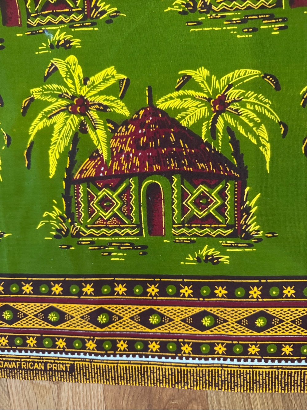 Vintage Veritable Javafrican Print African Fabric Panel 4⅔ Yd (168”) Hut Palms